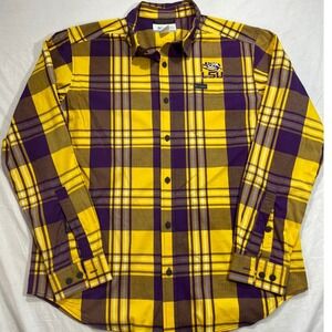 Columbia LSU Tigers Mens Large Purple Gold Plaid Button Down Shirt  Tiger Eye